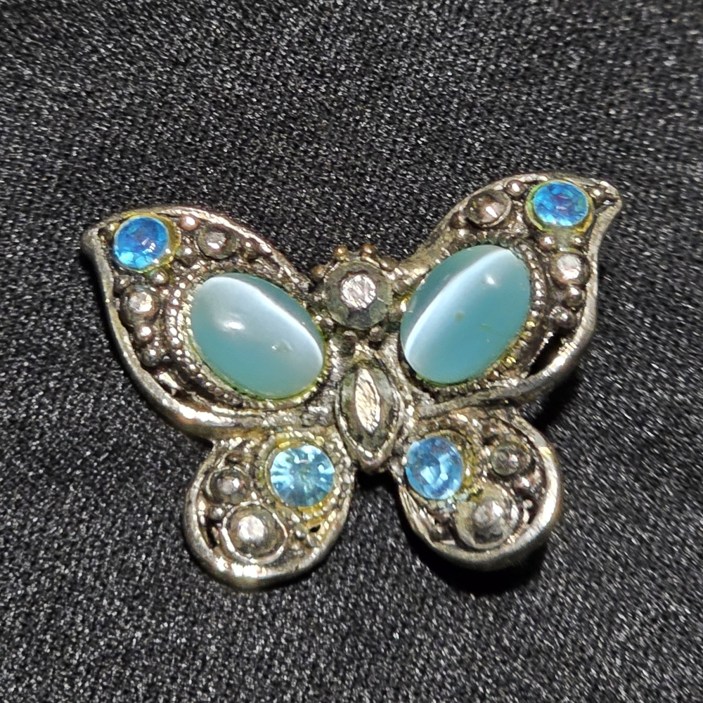 Elegant Silver and Blue Butterfly Brooch